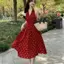 Kích thước lớn Phong cách Pháp Tính khí phong cách Hồng Kông Retro chấm bi chấm dây Váy mùa hè có dây mỏng hơn Váy dài eo hẹp dành cho nữ