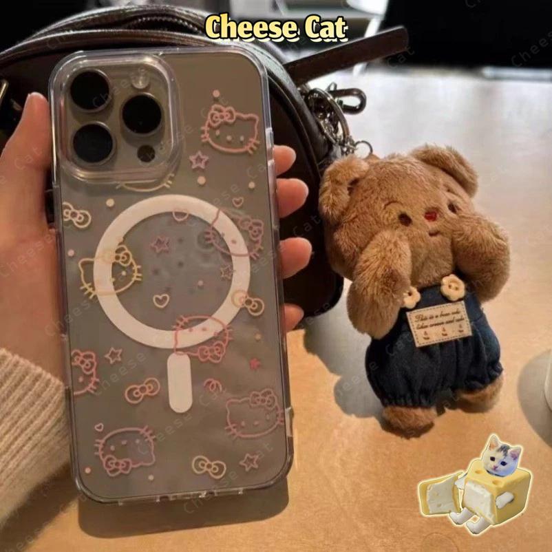 Ốp điện thoại từ tính trong suốt hình mèo Kitty đơn giản cho iPhone 14 13 15 16 17 Pro Max 11 12 Pro Xs Max XR 7 Plus