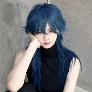 DELMER Tóc Giả Cosplay Dài, Tóc Giả Đầu Mullet Tổng Hợp Chịu Nhiệt Có Nổ, Halloween Thẳng Lớp Lông Tơ Anime Nam Tóc Giả Hàng Ngày