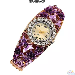 Đồng hồ đeo tay đính đá BRABRAA, Đồng hồ bướm hoa chuyển động thạch anh mặt tròn, Đồng hồ đeo tay thạch anh hợp kim sang trọng tinh tế Sử dụng hàng ngày