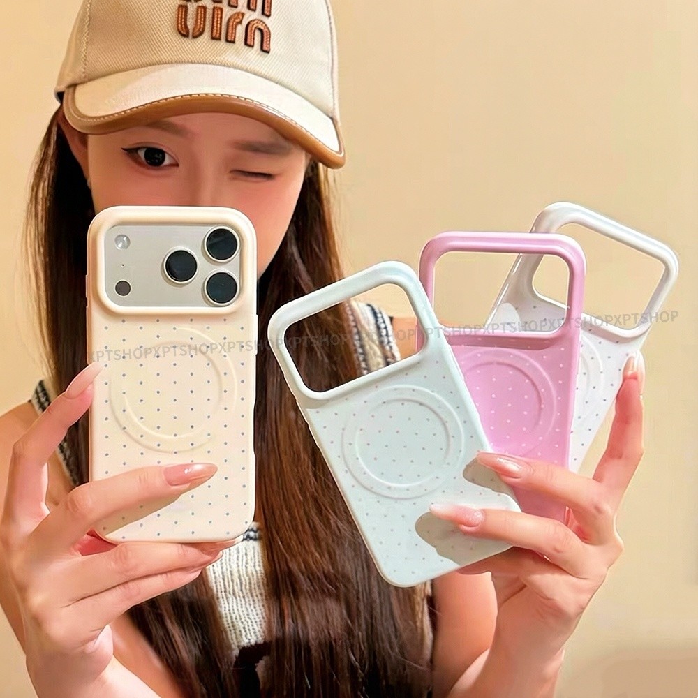 Ốp điện thoại mềm mờ chấm bi nhỏ từ tính cho iPhone 17 Pro Max 16 15 14 Vỏ bảo vệ chống sốc