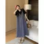 Đầm khâu kẻ sọc thiết kế Sense Fat MM Kích thước cực lớn mùa hè Vỏ rộng bụng Ôm hơn Áo thun Over-the-Knee