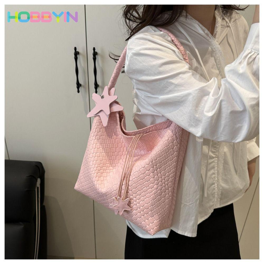 Ví đeo vai dây rút HOBBYIN, Túi Tote có họa tiết dung tích lớn bằng da PU, Dây rút đóng dấu ngôi sao thiết kế sang trọng Ví đeo vai rộng rãi Sử dụng hàng ngày