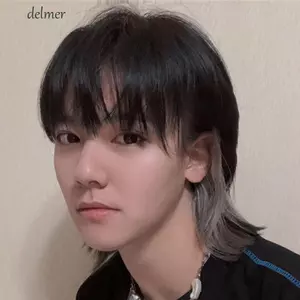 DELMER Dài Cosplay Tóc Giả, Tổng Hợp Thẳng Mullet Đầu Tóc Giả Có Nổ, Đuôi Sói Chịu Nhiệt Lông Tơ Lớp Anime Nam Tóc Giả Đảng