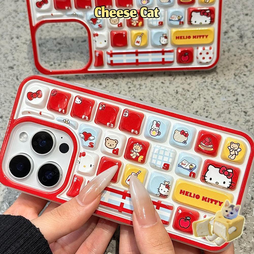 Bàn phím 3D Ốp điện thoại hình Kitty màu đỏ cho iPhone 14 11 13 12 16 17 Pro Max Ốp điện thoại giảm căng thẳng