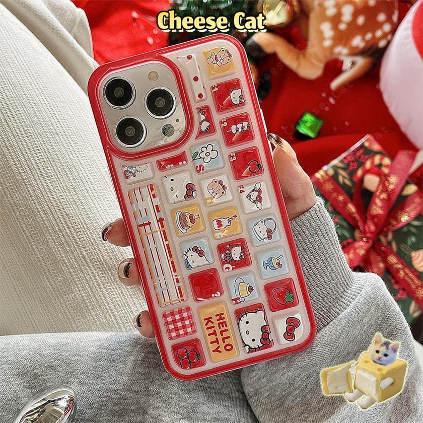3D Bàn Phím Không Khí Giáng Sinh Kitty Ốp Lưng Điện Thoại iPhone 11 14 13 15 12 16 17 Pro Max