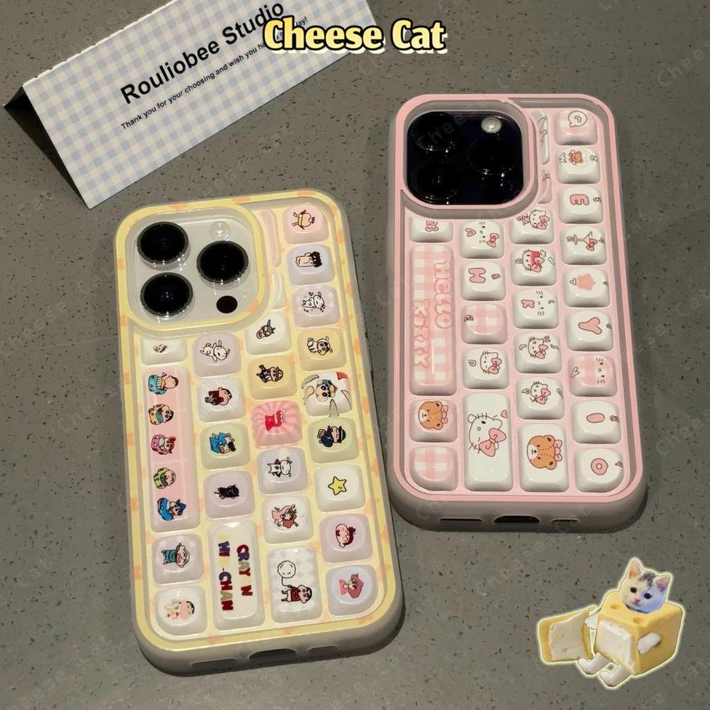 cho Chan Shin Ốp lưng iPhone hoạt hình dễ thương Kitty cho iPhone 11 14 13 15 12 16 17 Pro Max Ốp bàn phím sáng tạo