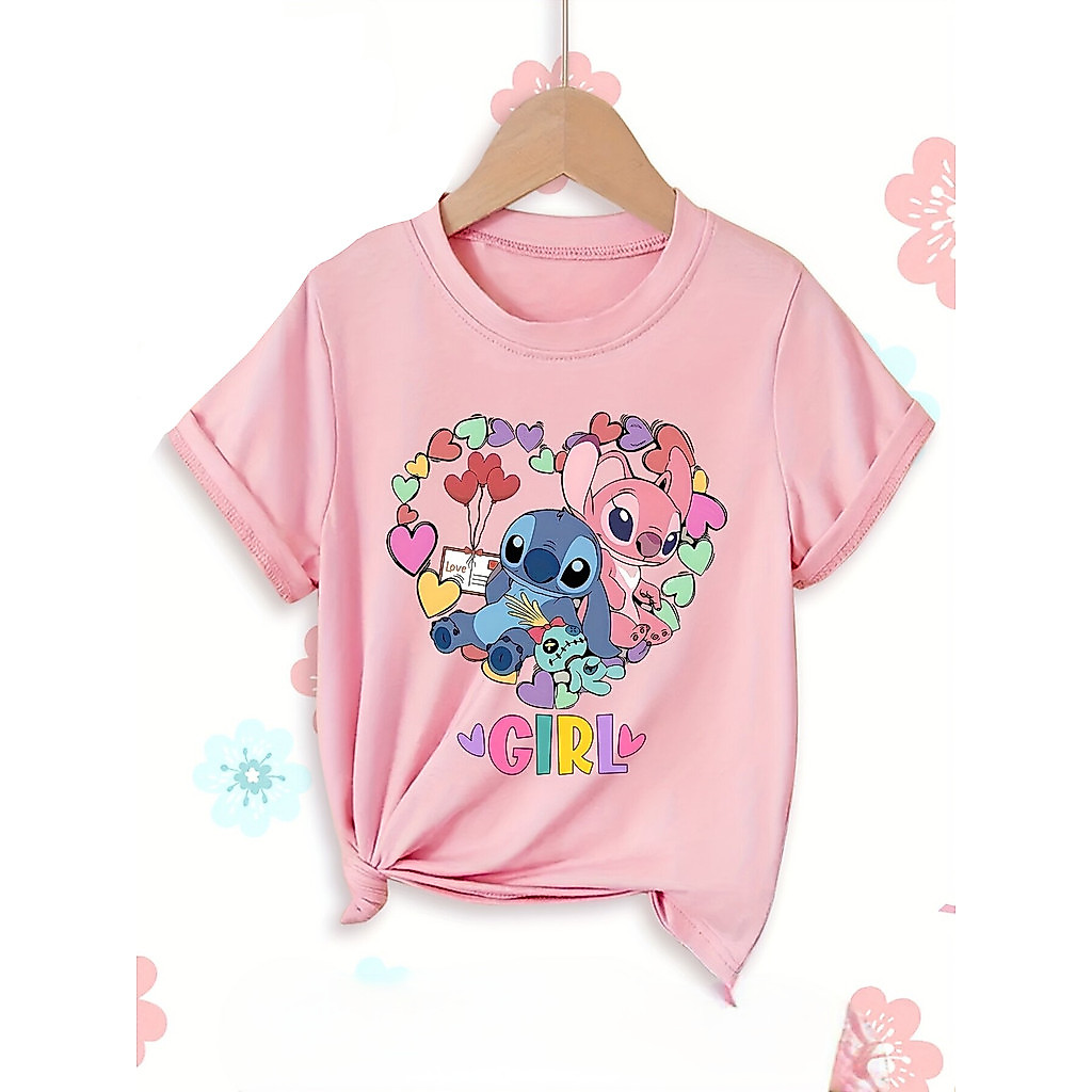 2D Stitch In Hoạt Hình Trẻ Em Tay Ngắn Tee Rời Cắt Cho Trường Học Ngoài Trời Hàng Ngày Cuộc Sống Thường Ngày Dịp