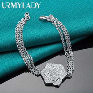URMYLADY Bạc 925 Vòng Tay Hoa Lớn Cho Nữ Cưới Đính Hôn Tiệc Trang Sức Thời Trang