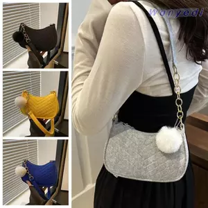 WANYEDI Túi xách nách, Túi đeo vai nữ vuông nhỏ nỉ, có Pom Pom Mini Ví vuông nhỏ dành cho nữ