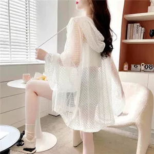 Áo khoác chống nắng có mũ trùm đầu có khóa kéo dành cho nữ, phong cách, dáng rộng, nhẹ, áo trắng