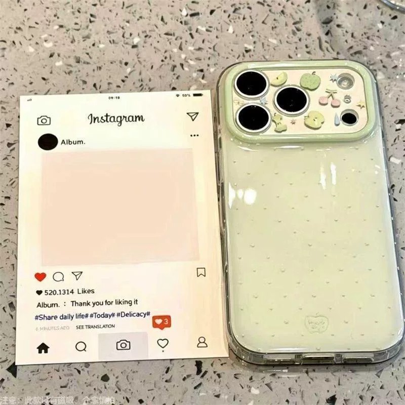 Chấm Bi Trái Cây Xanh Thích Hợp Cho Apple 17 Ốp Lưng Điện Thoại iPhone16PROMAX Niche 14 Hai Lớp 13 Ốp Lưng Cứng 12