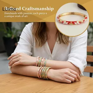 LUImo Vintage Màu Vàng Hoa Men Lắc Tay Vòng Tay Mở Vòng Tay Giọng Hoa Thanh Lịch Nữ Trang Sức Quà Tặng Cho Bữa Tiệc SBS