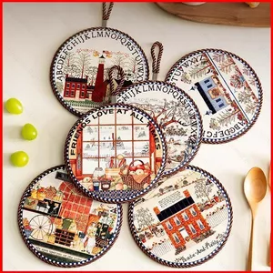 ST2 Truyện Cổ Tích Tròn Vintage Minh Họa Chịu Nhiệt Trivet Chống Trơn Trượt Nồi Thảm Cho Nhà Bếp Quầy TS2