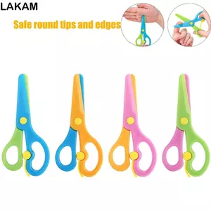 Kéo tập mầm non LAKAM, Đầu cùn Comfort Grip Kéo an toàn cho trẻ em, Thiết kế chống ghim bằng nhựa an toàn Kéo chống kẹp Phát triển phối hợp mắt tay