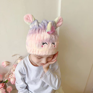 Mũ Sấy Tóc Lông Cừu San Hô Kỳ Lân Mũ Sấy Tóc Mềm Thấm Hút Tóc Người Lớn Trẻ Em Hoạt Hình Mũ Tắm HUB5