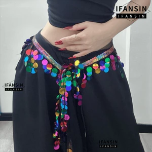 IFASIN Sequin Hip Scarf, Lưới Đế Vải Có Thể Điều Chỉnh Thắt Lưng Tua Rua Quấn Eo, Hip Hop Tua Rua Dài Viền Cymbal Kim Sa Lấp Lánh Cắt Bất Đối Xứng Dây Xích Eo Sân Khấu Hiệu Suất Kpop