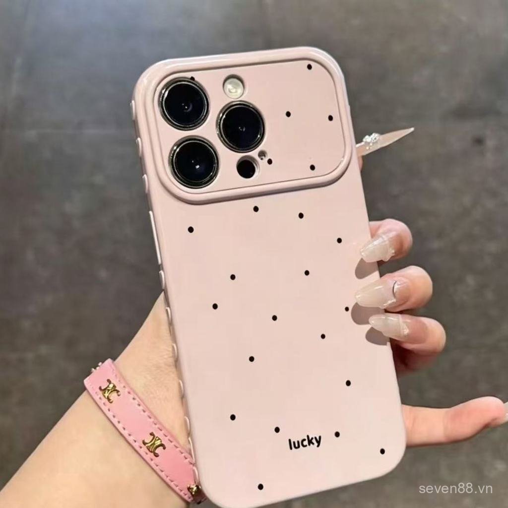 Ốp Điện Thoại Thích Hợp Cho iPhone 11 12 13 14 15 16 17 Pro max Plus Chấm Bi Mèo Đen + Giá Đỡ Chống Sốc Vỏ Bảo Vệ Chống Sốc Bao Gồm Tất Cả DOKM