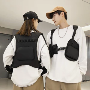 Thoáng Mát Nhiều Túi Vest Đi Xe Đạp Hip-Hop Phong Cách Chức Năng Ngực Túi Nam Dạo Phố Dụng Cụ Vest Túi