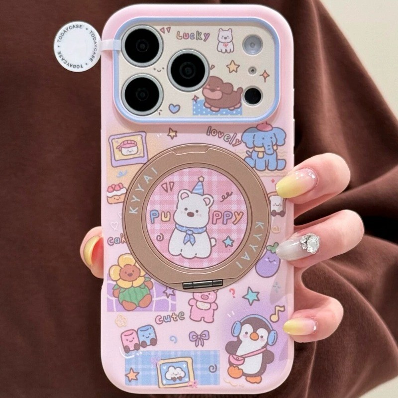 Ốp lưng iPhone Hello Kitty màu hồng kèm đế xoay 360° iP - 11/12/13/14/15/16/17/Plus/Air/Pro/Max