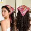 < YEI > Khăn quàng cổ in hoa lụa xếp li hình thoi Retro Ne Khăn trang trí Phụ kiện thời trang mới