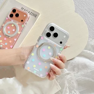 Ốp lưng cứng trong suốt mờ Tương thích với iPhone 15 15Pro 15ProMax 16 16Pro 16ProMax 17 17Pro 17ProMax Vỏ nam châm họa tiết chấm bi đầy màu sắc