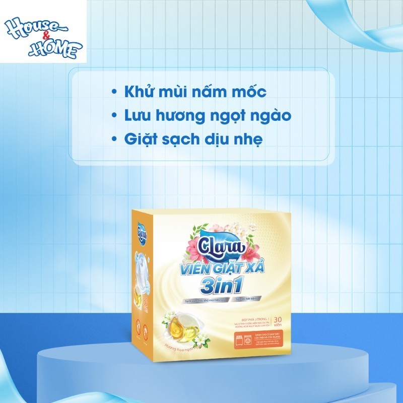 Combo 2 Hộp Viên Giặt Xả Clara 3 Trong 1 Hương Hoa Ngọt Ngào VGNN03, Sạch Sâu, Lưu Hương Dài Lâu, Hàng Chính Hãng