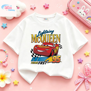 Áo Thun Trẻ Em Bé Trai Gái In Lightning McQueen 95, Áo Bông Ngắn Tay Hè Phong Cách Hoạt Hình Size 3-12 Tuổi COD