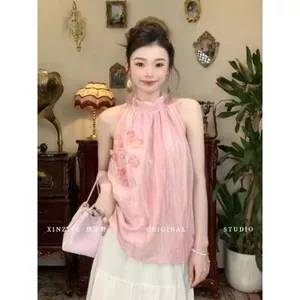 Áo sơ mi trẻ em Dopamine mùa hè dành cho nữ Áo sơ mi voan tươi siêu cổ tích Áo sơ mi nữ cổ tròn