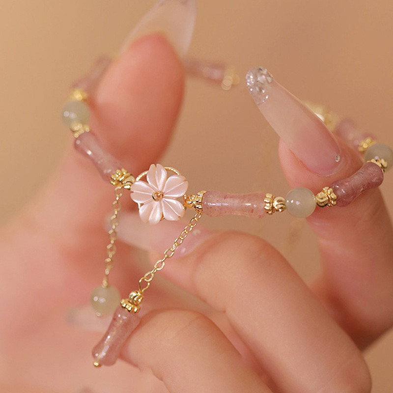 Vòng tay tre nữ pha lê màu hồng tự nhiên