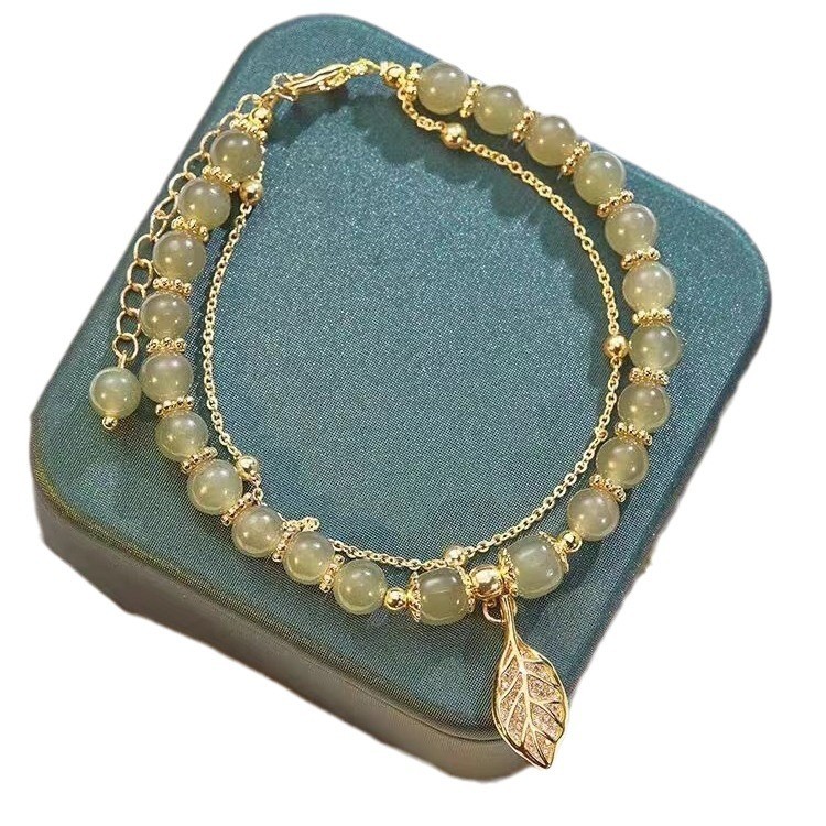 Vòng tay nữ "cành vàng và lá ngọc bích Hetian Jade 14K