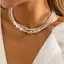 HNKMP Ngọc Trai Nhiều Lớp Nelace Cho Nữ Thanh Lịch Chokers Retro Ne Dây Xích Giả Ngọc Trai Trái Tim Nelace Tiệc Cưới Nữ Trang Sức.