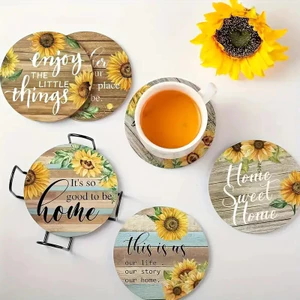 Hoa Hướng Dương Gỗ Coaster Chịu Nhiệt Chống Trơn Trượt Có Thể Giặt Thích Hợp Cho Nhà Bếp Ô Tô Nhà Hàng Quà Tặng