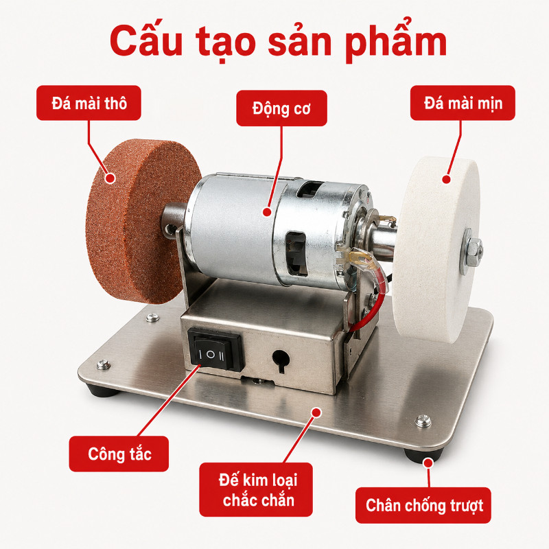 Máy Mài 2 Đá Mini Để Bàn Điều Chỉnh 7 Tốc Độ, Thiết Kế Nhỏ Gọn Điện 220V, Dùng Mài Dao Kéo Cho Gia Đình & Xưởng