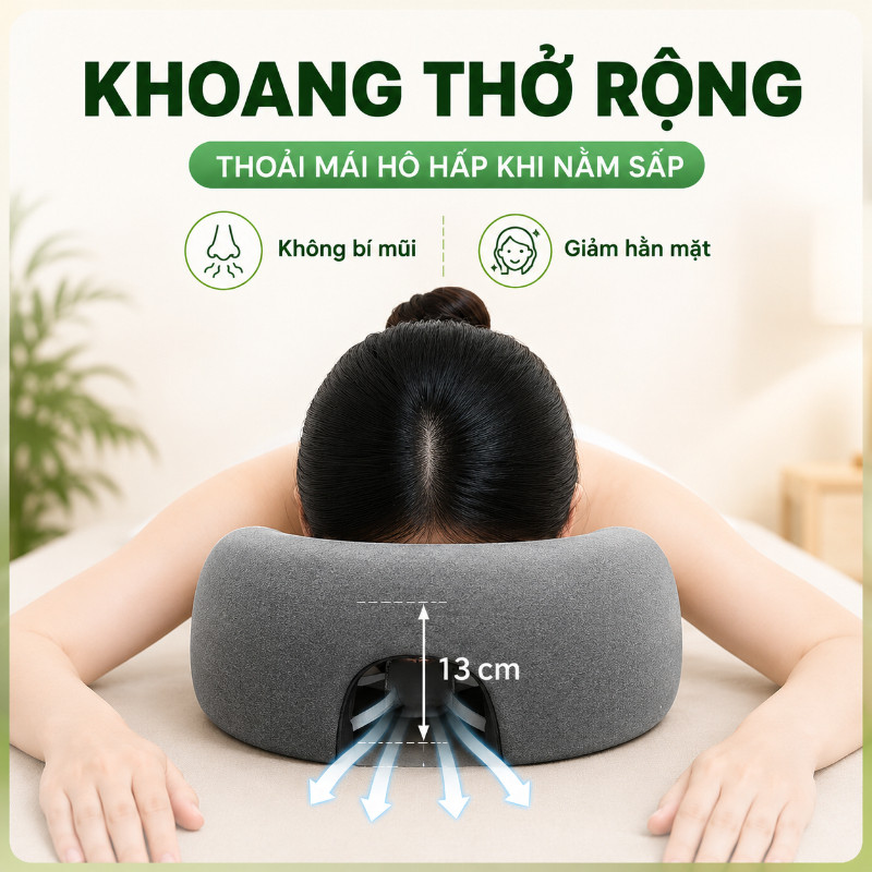 Gối Úp Mặt Massage Công Thái Học Thoáng Khí Cao Cấp, Gối Kê Đầu Memory Foam Cho Spa Thẩm Mỹ Viện