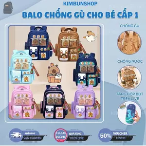 Balo 8 ngăn Capybara chống gù nhẹ,chống nước cho bé lớp 1-6 ( tặng kèm móc khóa,thẻ,huy hiệu)-kimbunshop4