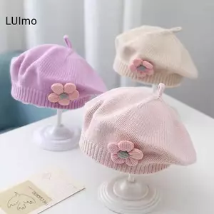 LUImo Hoa Bé Mũ Nồi Màu Trơn Mùa Đông Ấm Áp Dệt Kim Mũ Bò Cho Trẻ Sơ Sinh Bé Gái Hàn Quốc Tập Đi Công Chúa Nghệ Sĩ Họa Sĩ Mũ SBS