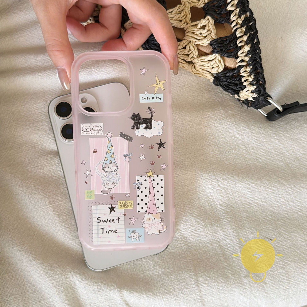 Phone Case For iPhone 17 Pro Max 16 15 TPU Pink Cat Star Skin Friendly Aesthetic Korean Cute