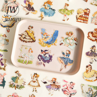 JIANWU Vintage Đầm Cô Gái Nhân Vật Phong Cảnh Chất Liệu Cắt Kéo Thêu Sò PET Miếng Dán Sáng Tạo DIY Tạp Chí Văn Phòng Phẩm