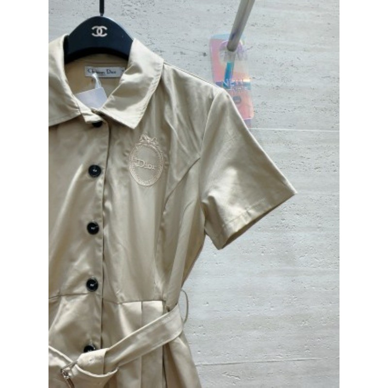 Váy nữ dài vừa phải mới có ve áo và thêu Cotton chéo