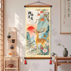 Hươu May Mắn Lối Vào Lối Vào Trang Trí Tranh Không Đục Lỗ Tranh Vải Hành Lang Aisle Bức Tranh Tường Nền Treo Vải 5.26