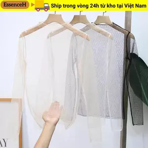 Áo thun ESSENCEH, Áo lưới nữ Sheer xuyên thấu, Áo sơ mi ren dài tay đi biển mùa hè thoải mái
