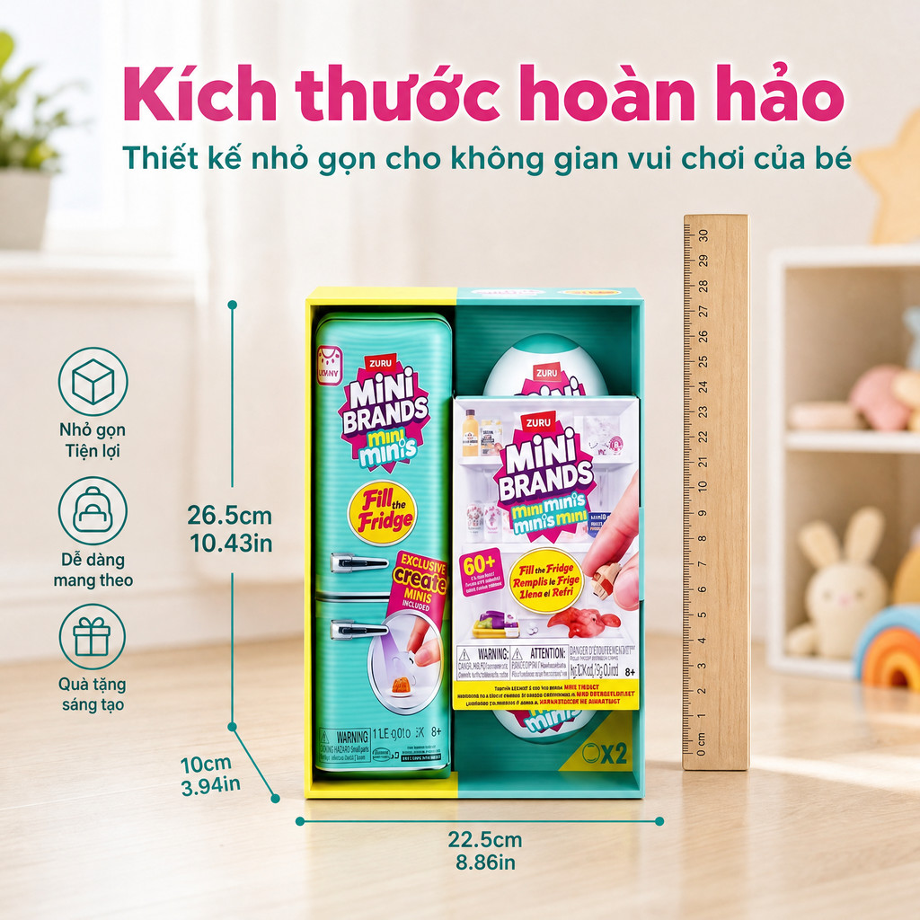 ZURU Mini Tủ Lạnh Đồ Chơi, mô phỏng thực phẩm đa dạng, đồ chơi chơi nhà cho bé, rèn luyện tư duy sáng tạo trẻ nhỏ