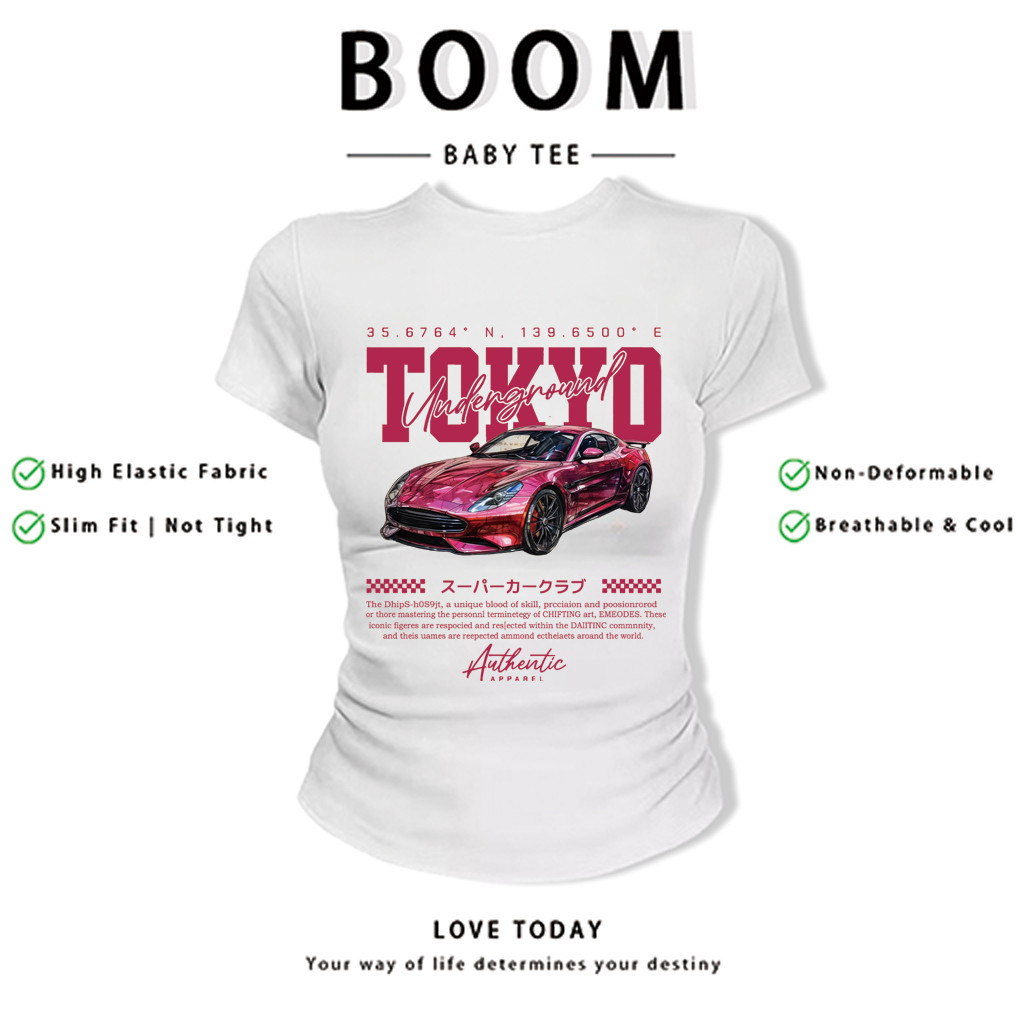 BOOM Áo Baby Tee Nữ Cotton Ôm Body-Áo Thun Ngắn Tay Y2K In Hình PhongCách Mùa Hè, Cổ Tròn Hàng Đầucách hàn quốc phong&39