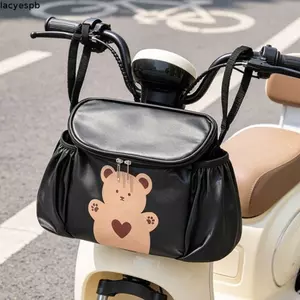 Túi đựng tay lái xe đạp LACYES, Túi đựng xe đạp điện bằng da PU gắn phía trước, Túi treo xe ba bánh hoạt hình chống nước di động
