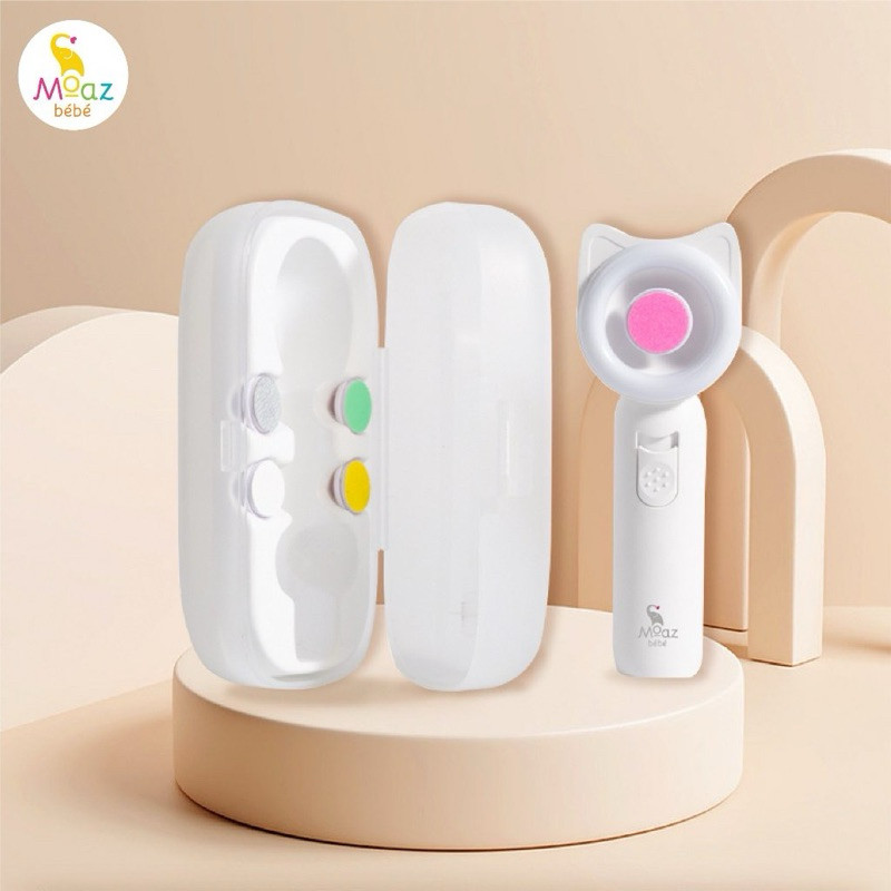 Máy dũa móng tay cho bé MOAZ BEBE mb-080 chính hãng 5 đầu mài chống trầy xước tiện dụng kèm đèn led