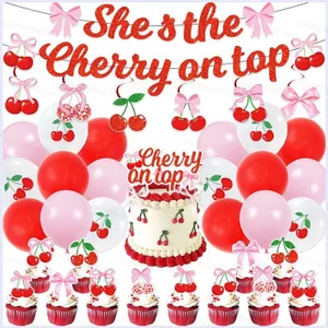 ST2 Nơ anh đào chủ đề tiệc biểu ngữ bóng bay trang trí phông nền xoáy Caketopper Sắp xếp đạo cụ Cung cấp TS2