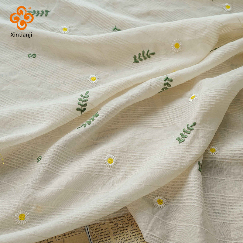 Phong Cách Tươi Mềm Mại Thêu Vải Hoa Cúc In Chữ Vải Cho Áo Sơ Mi Mùa Hè Đầm Camisole Trang Trí Chất Liệu DIY 1 Mét