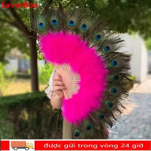 SAVORBOX Sườn Xám Show Live Fan, 9 Màu 28 Xương Lớn Lông Công Quạt, 65cm Gothic Dance Hand Fan Trang Trí Tiệc Cưới