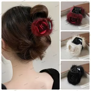 PYCOU Vuốt Tóc Hoa Hồng, Lông Mềm Phong Cách Hàn Quốc Half Updo Kẹp Tóc, Phụ Kiện Tóc Trang Trí Tóc Sang Trọng Vuốt Tóc Nữ